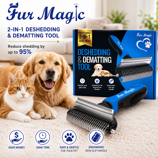 Pawmio FurAway™  2-in-1 Deshedding & Dematting Brush for Dogs & Cats
