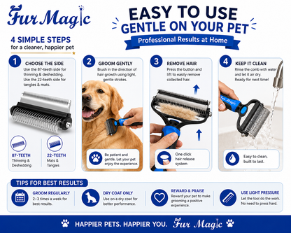 Pawmio FurAway™  2-in-1 Deshedding & Dematting Brush for Dogs & Cats