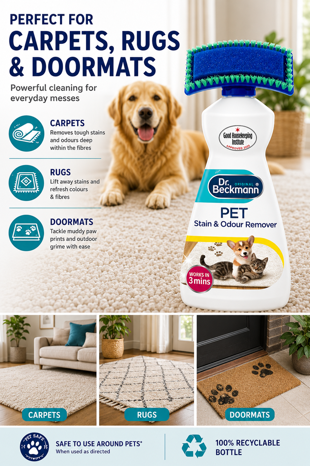 Pet Stain & Odour Remover with Built-In Cleaning Brush