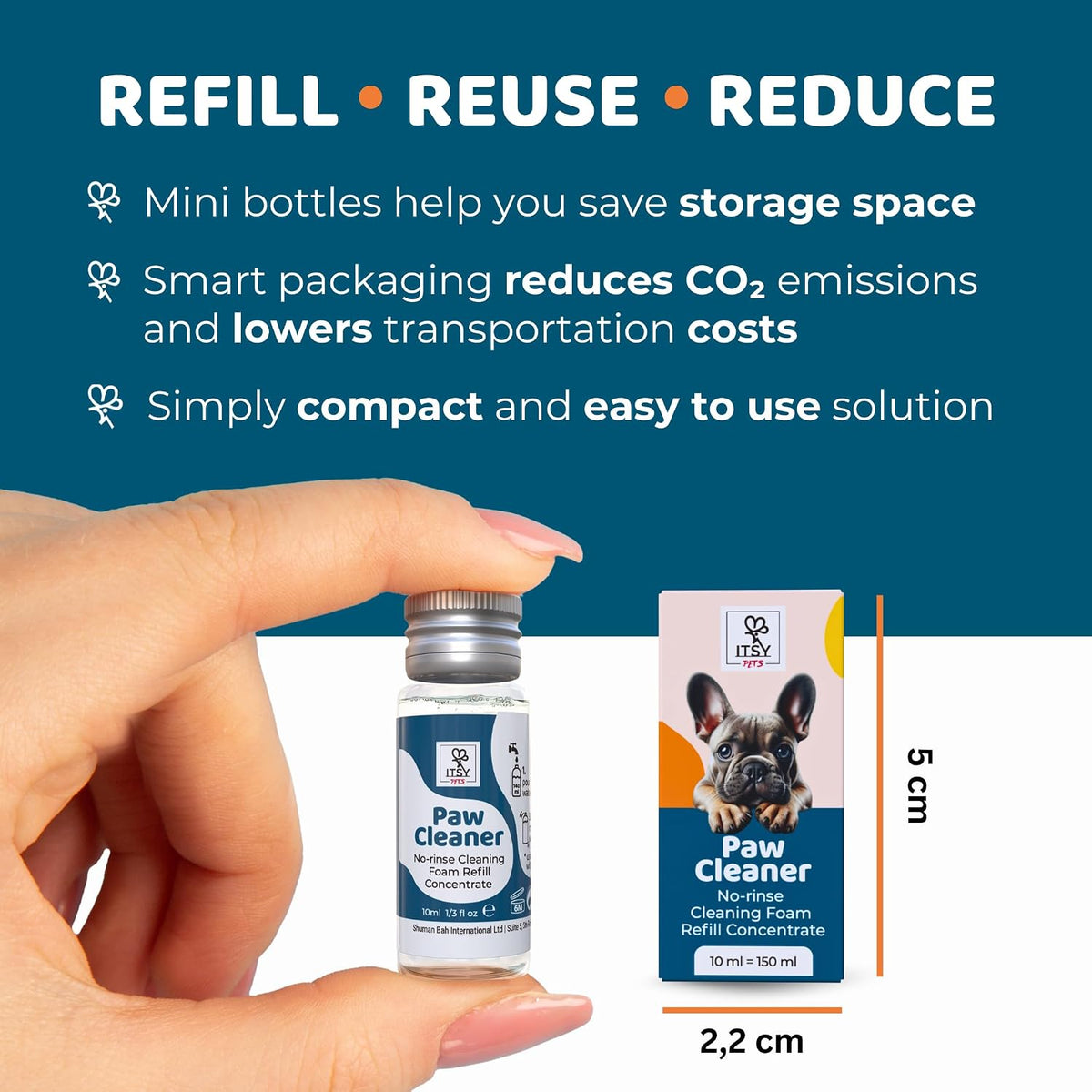 Refillable Paw Cleaner for Dogs & Cats - No Rinse Foam with Reusable Bottle, 2 Silicone Brush Heads & Concentrate Refill - Paw Wash for All Breeds (Starter Pack)